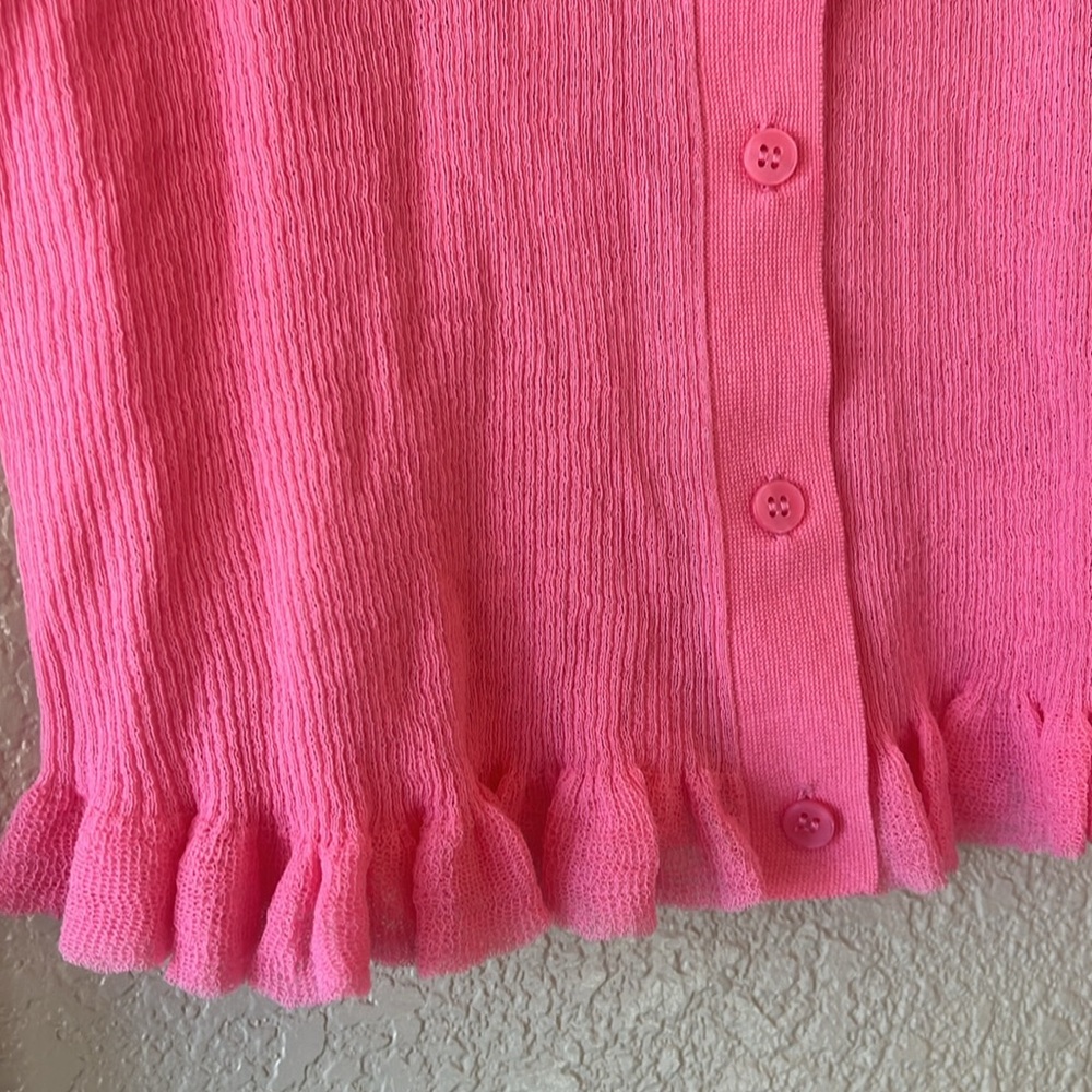 J.Crew ruffle trim cotton gauze cardigan pink sherbet size large NWT - Picture 3 of 10